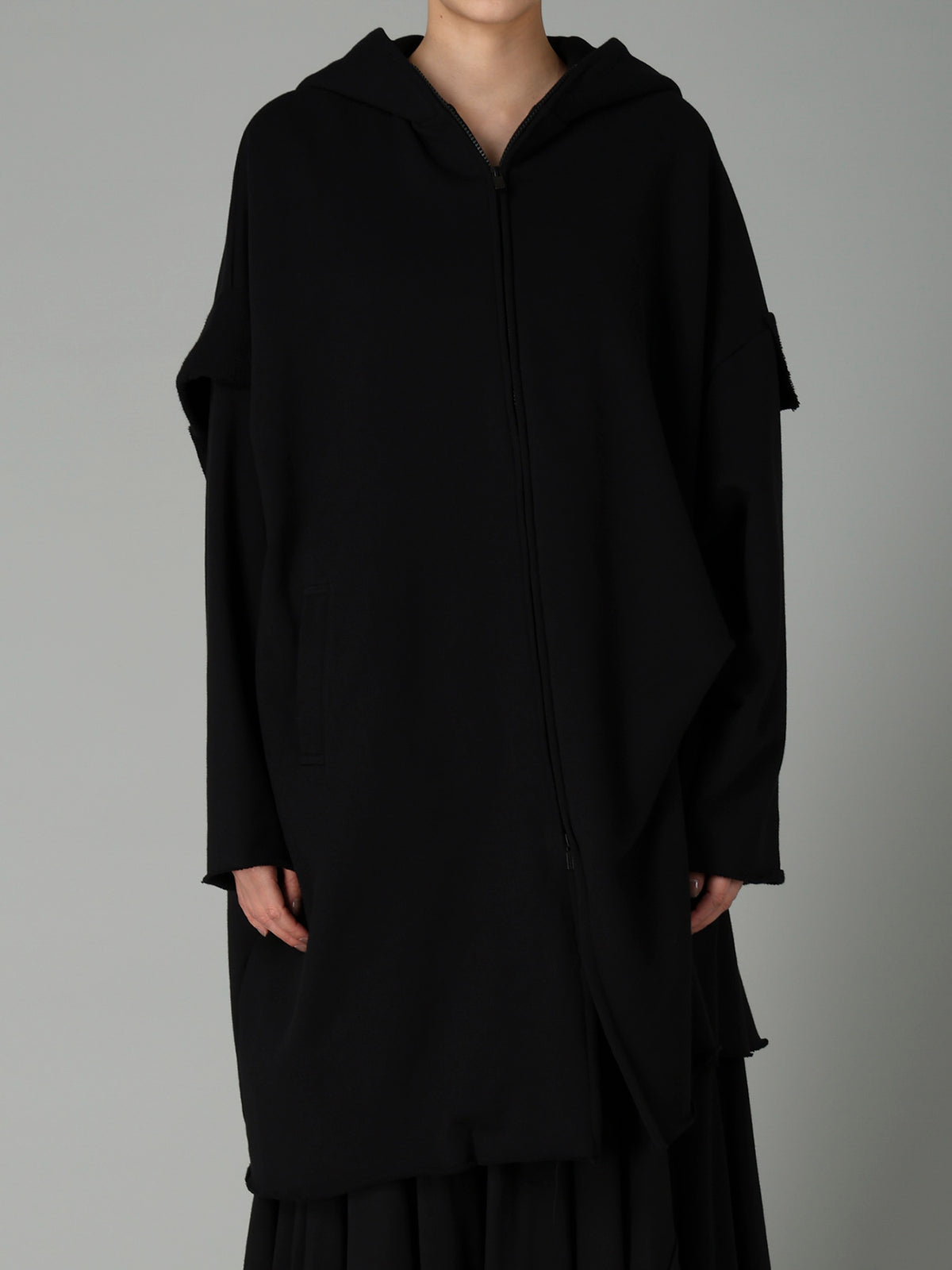 FRENCH TERRY TUCK POINT ZIP COAT