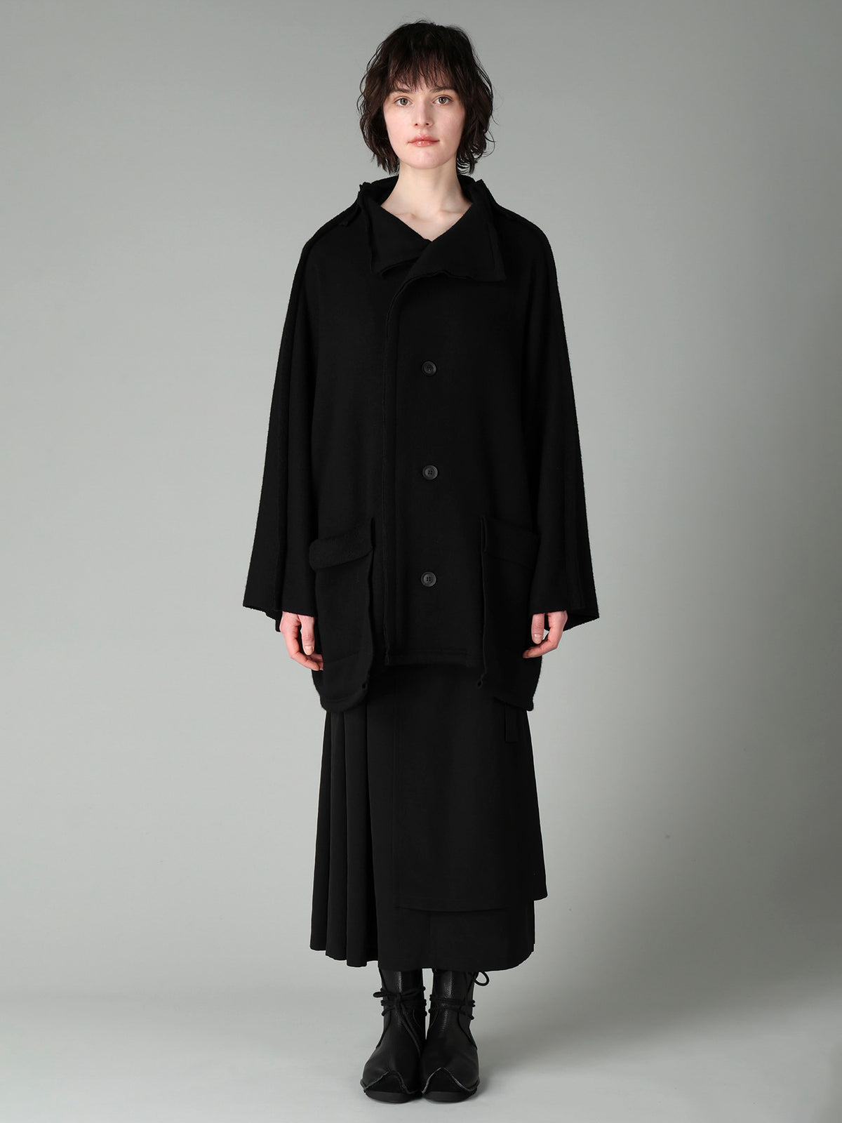 MILLED WOOL SHEEP PILE PATCH POCKET CARDIGAN