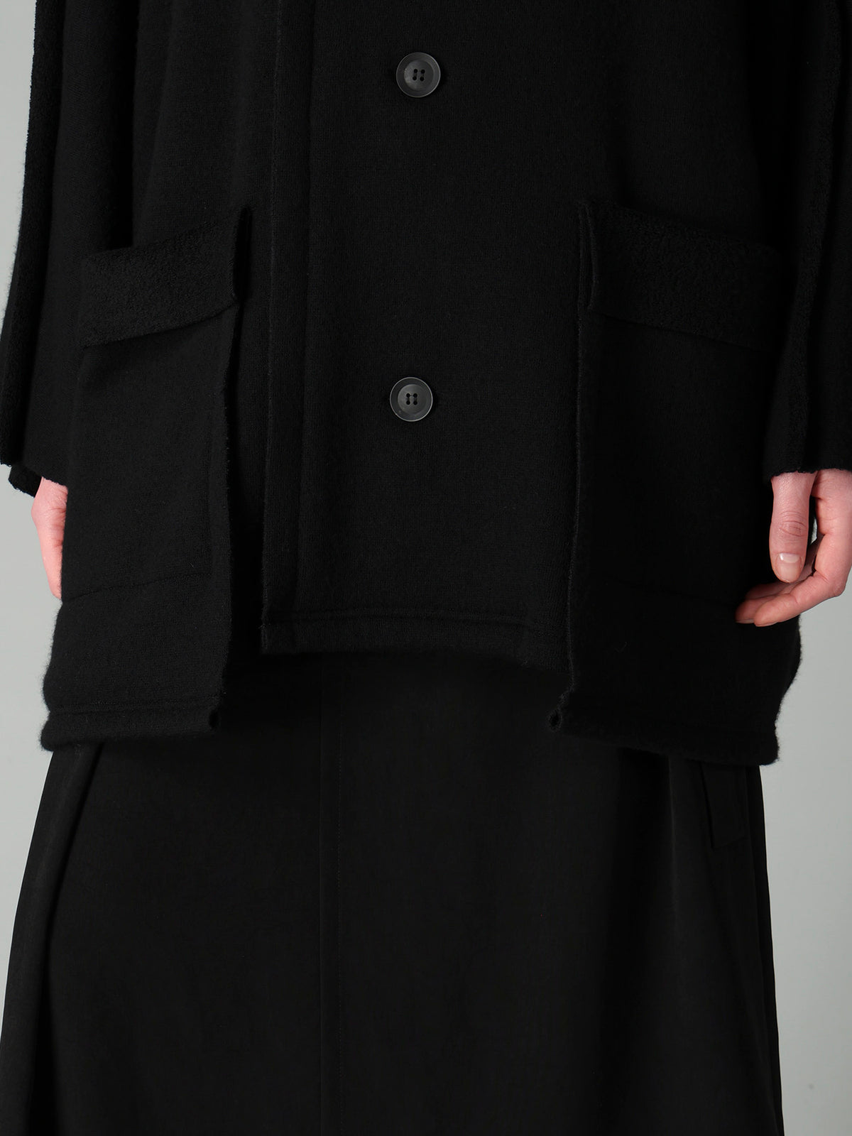 MILLED WOOL SHEEP PILE PATCH POCKET CARDIGAN