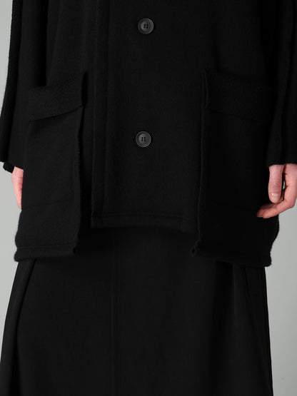 MILLED WOOL SHEEP PILE PATCH POCKET CARDIGAN