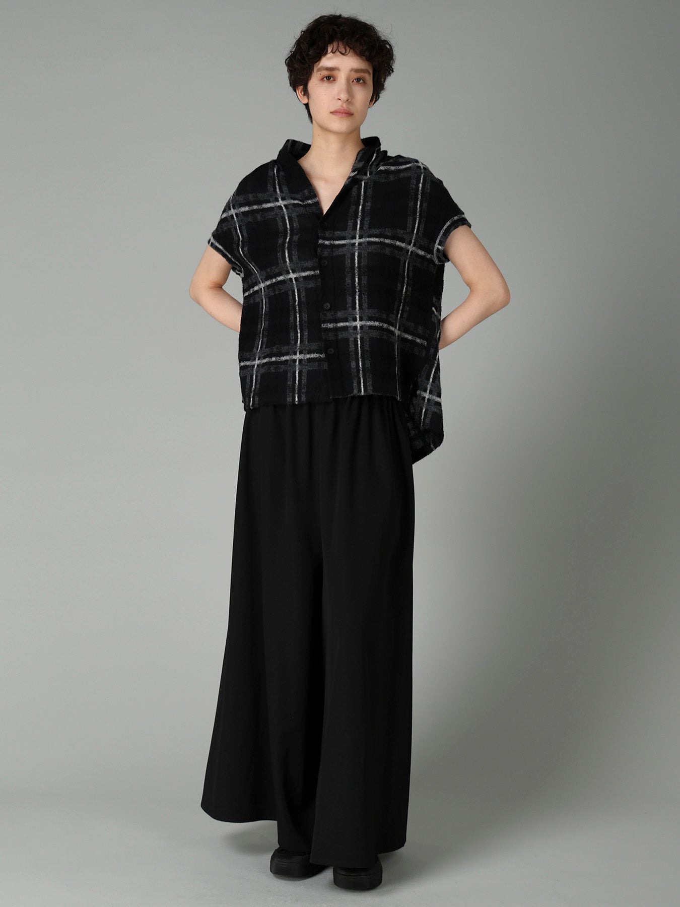 PLAID JQ  PILE SHORT SLEEVE CARDIGAN