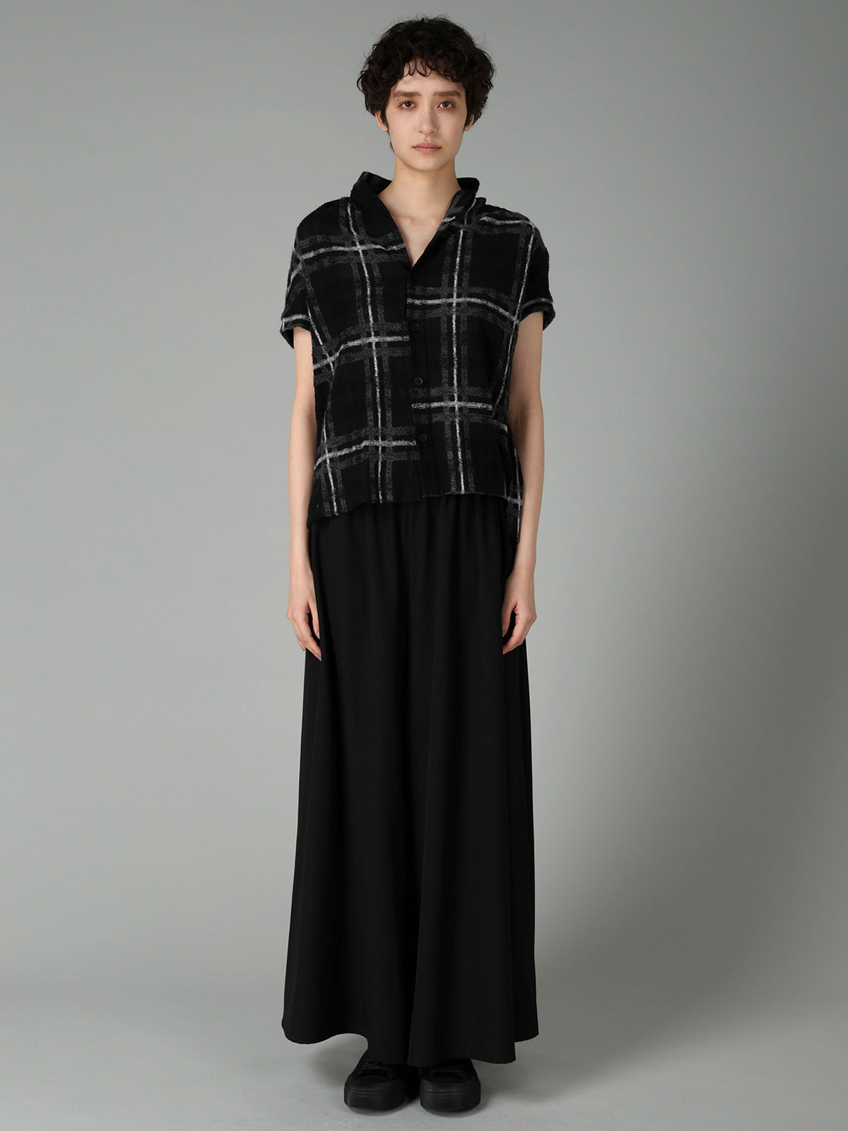 PLAID JQ  PILE SHORT SLEEVE CARDIGAN
