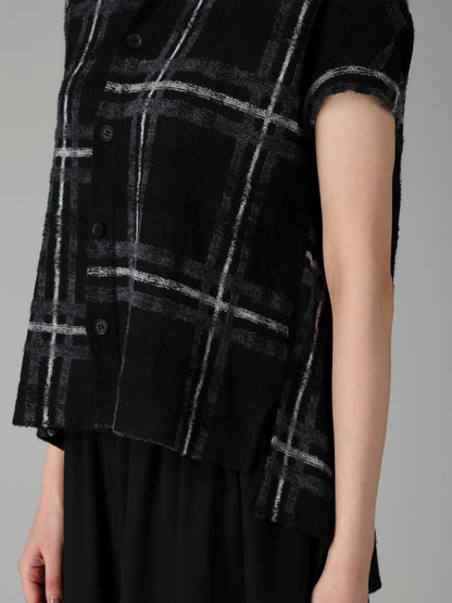 PLAID JQ  PILE SHORT SLEEVE CARDIGAN