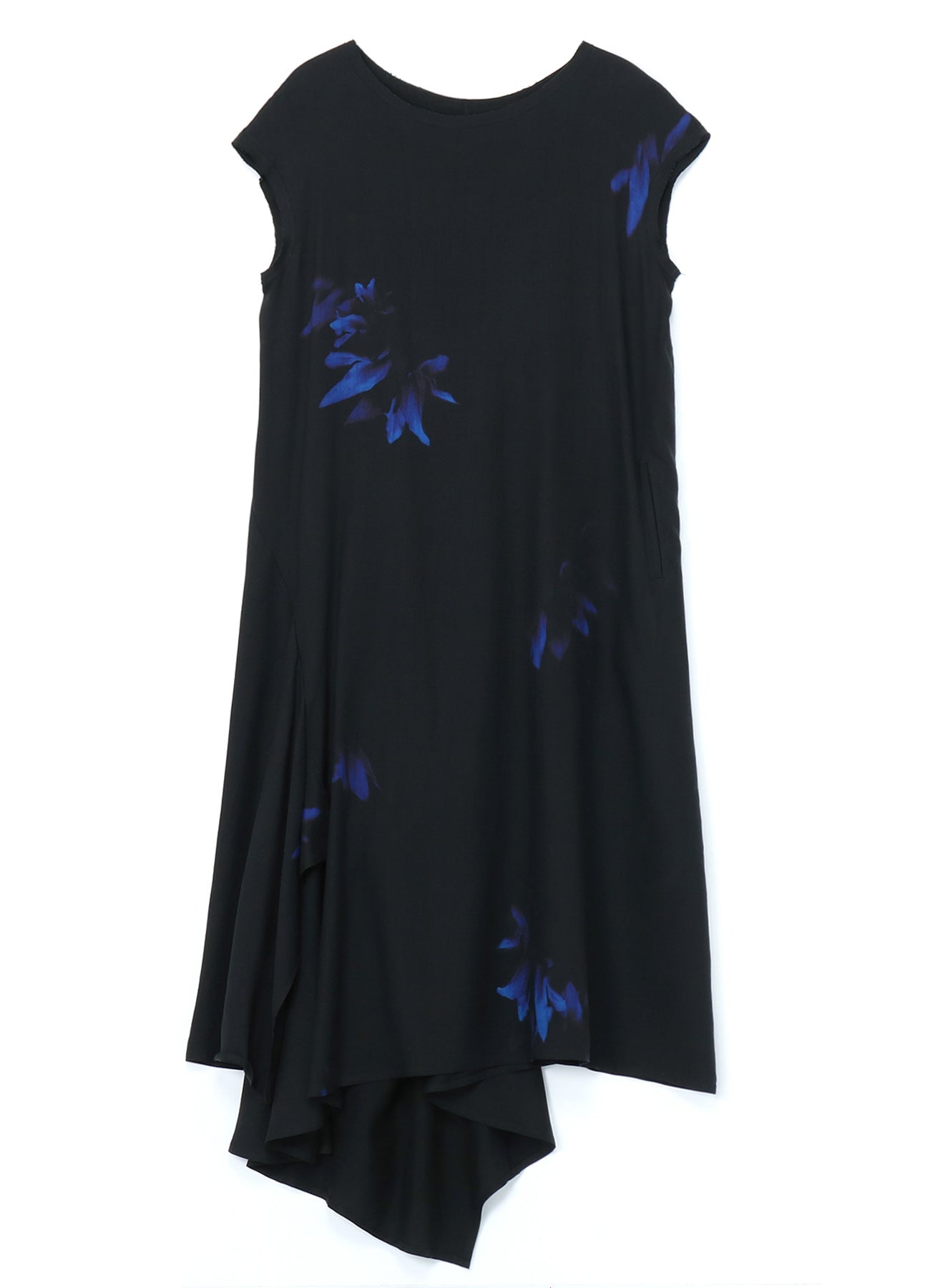 BLUE LILIES PRINT SLEEVELESS DRESS