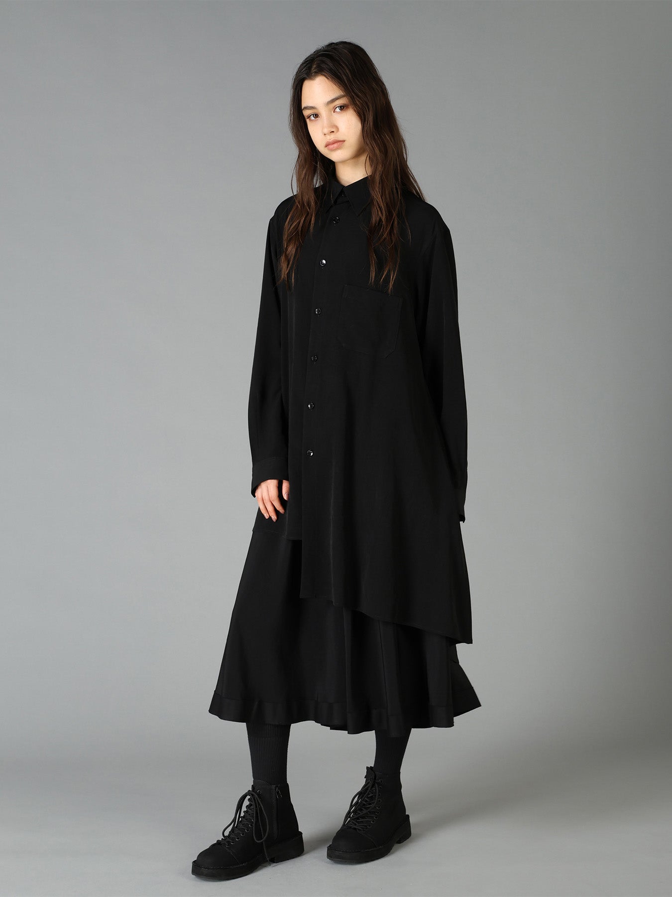 CREPE DE CHINE STANDARD ASYMMETRICAL FLARES SHIRT – THE SHOP YOHJI