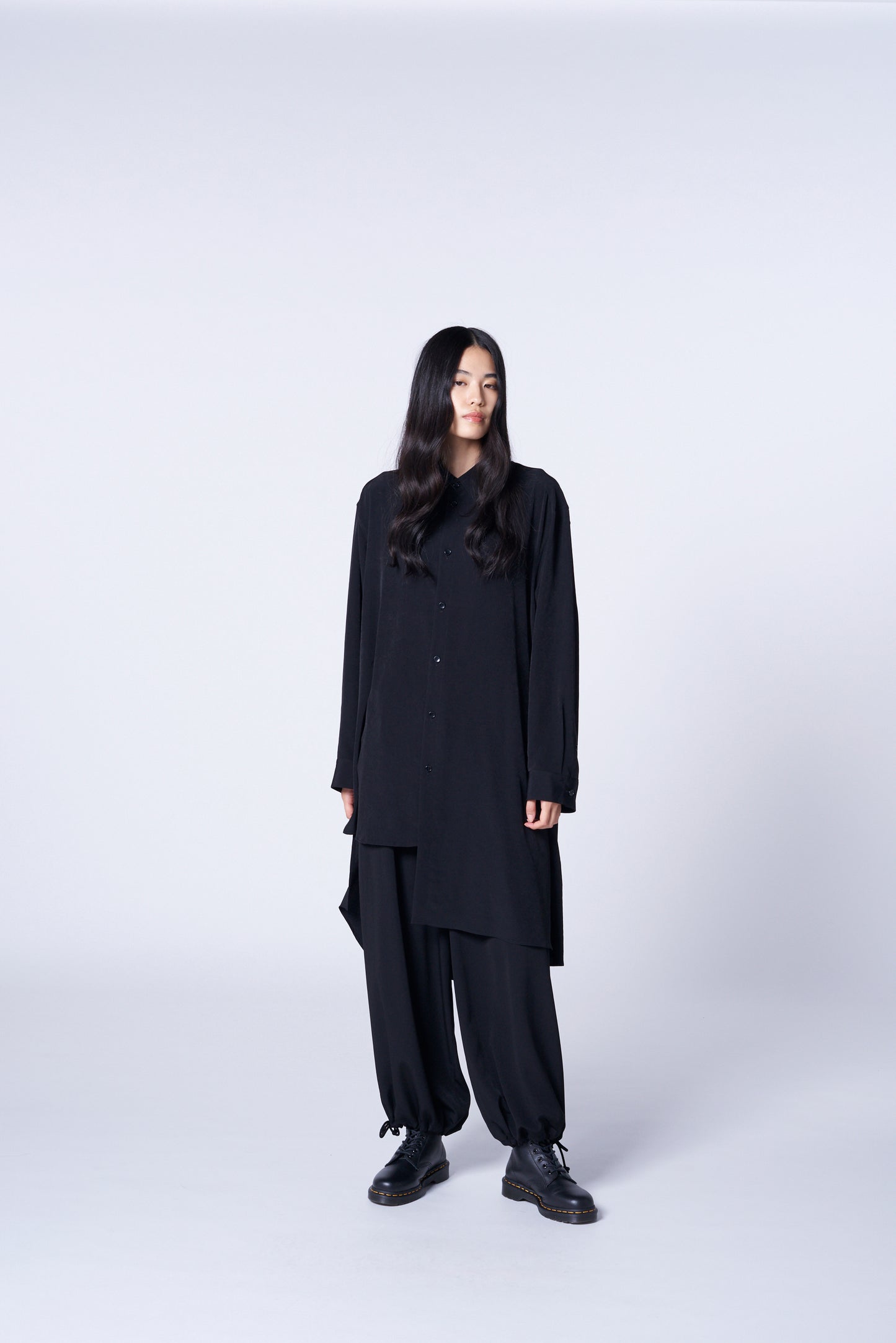 TRIACETATE/POLYESTER CREPE de CHINE JUMBO ASYMMETRIC SHIRT