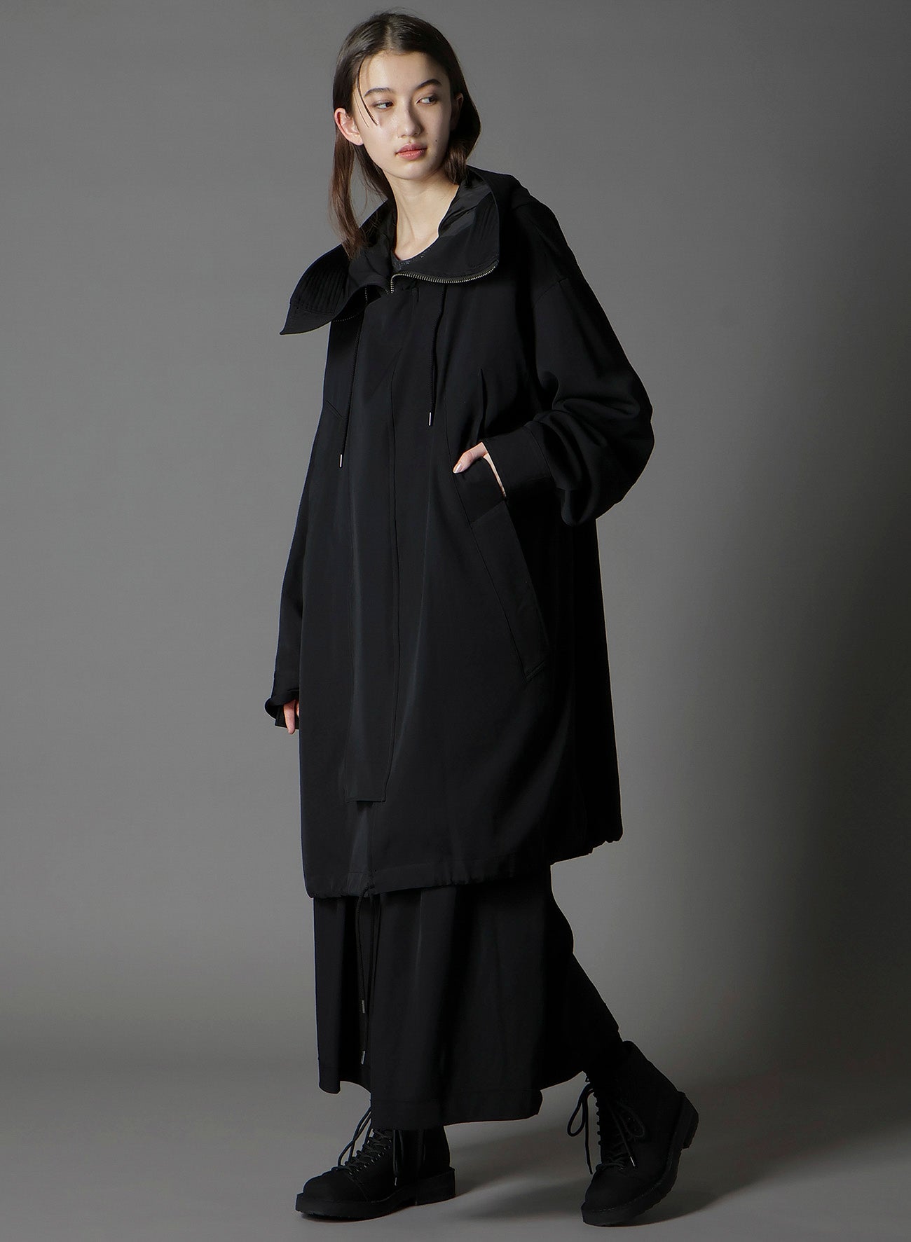 W/GABARDINE HIGH NECK HOODED MODS COAT – THE SHOP YOHJI YAMAMOTO