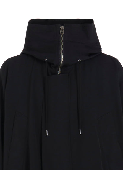 W/GABARDINE HIGH NECK HOODED MODS COAT