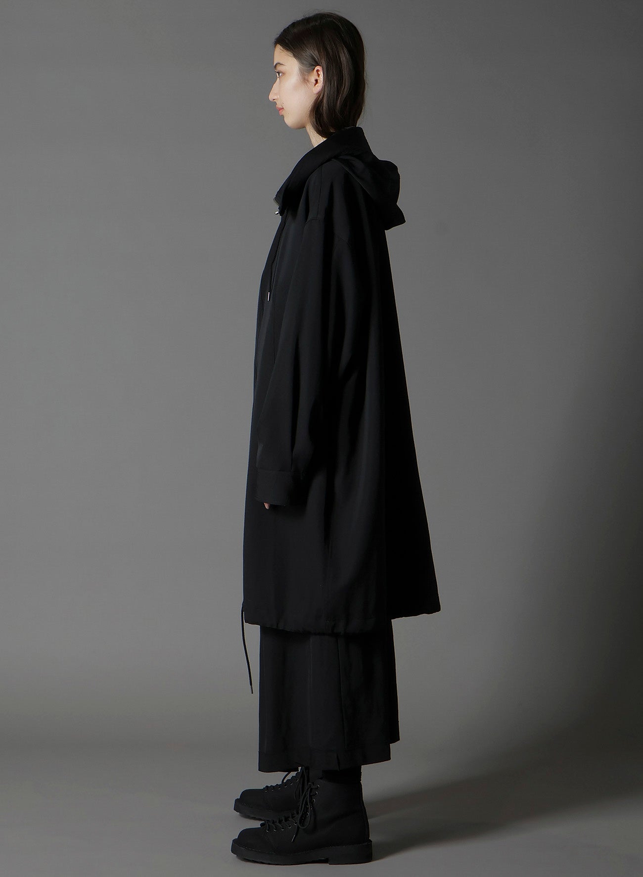 W/GABARDINE HIGH NECK HOODED MODS COAT