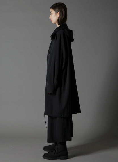 W/GABARDINE HIGH NECK HOODED MODS COAT