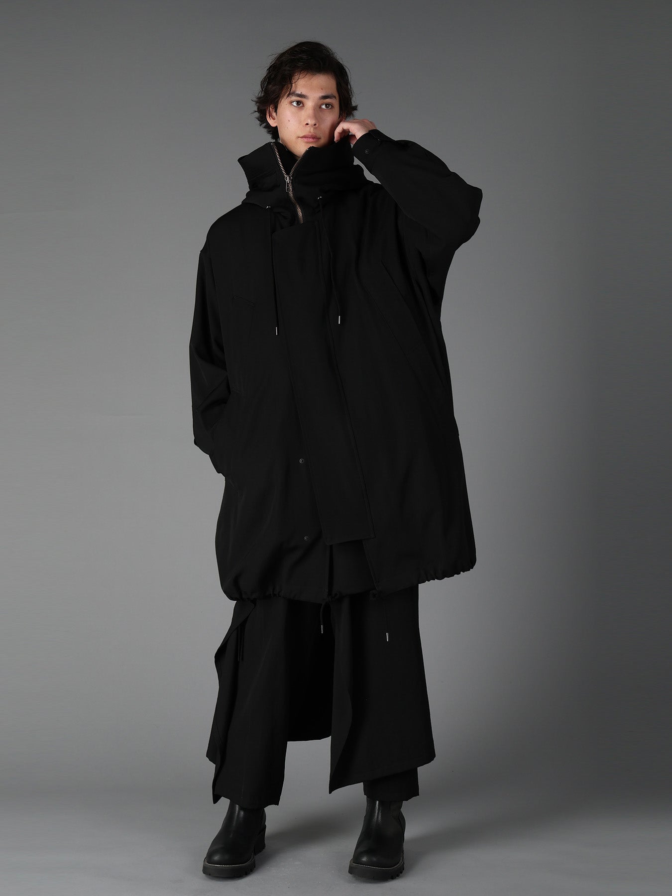 W/GABARDINE HIGH NECK HOODED MODS COAT – THE SHOP YOHJI YAMAMOTO