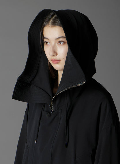 W/GABARDINE HIGH NECK HOODED MODS COAT