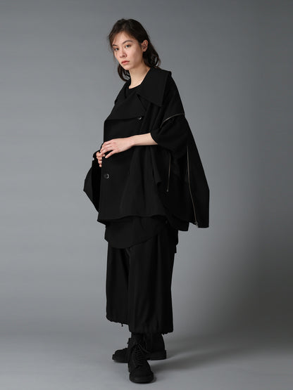 WOOL GABARDINE SHORT LENGTH BIG SLEEVE DOUBLE COAT