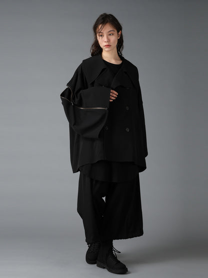 WOOL GABARDINE SHORT LENGTH BIG SLEEVE DOUBLE COAT