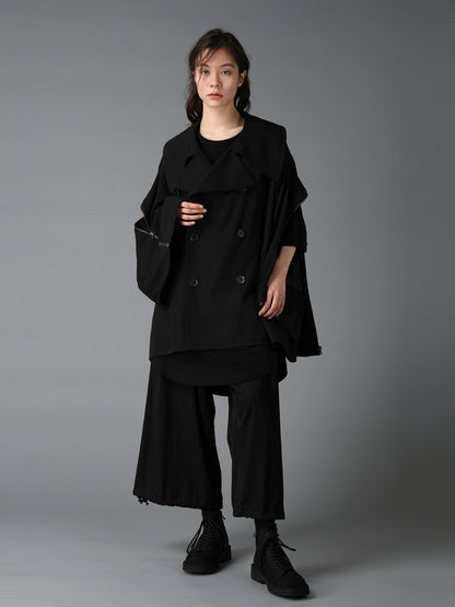 WOOL GABARDINE SHORT LENGTH BIG SLEEVE DOUBLE COAT