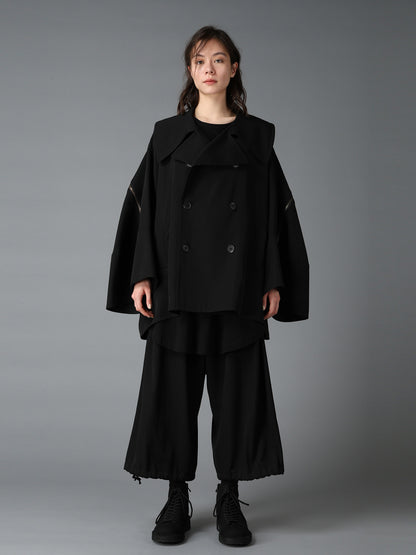 WOOL GABARDINE SHORT LENGTH BIG SLEEVE DOUBLE COAT
