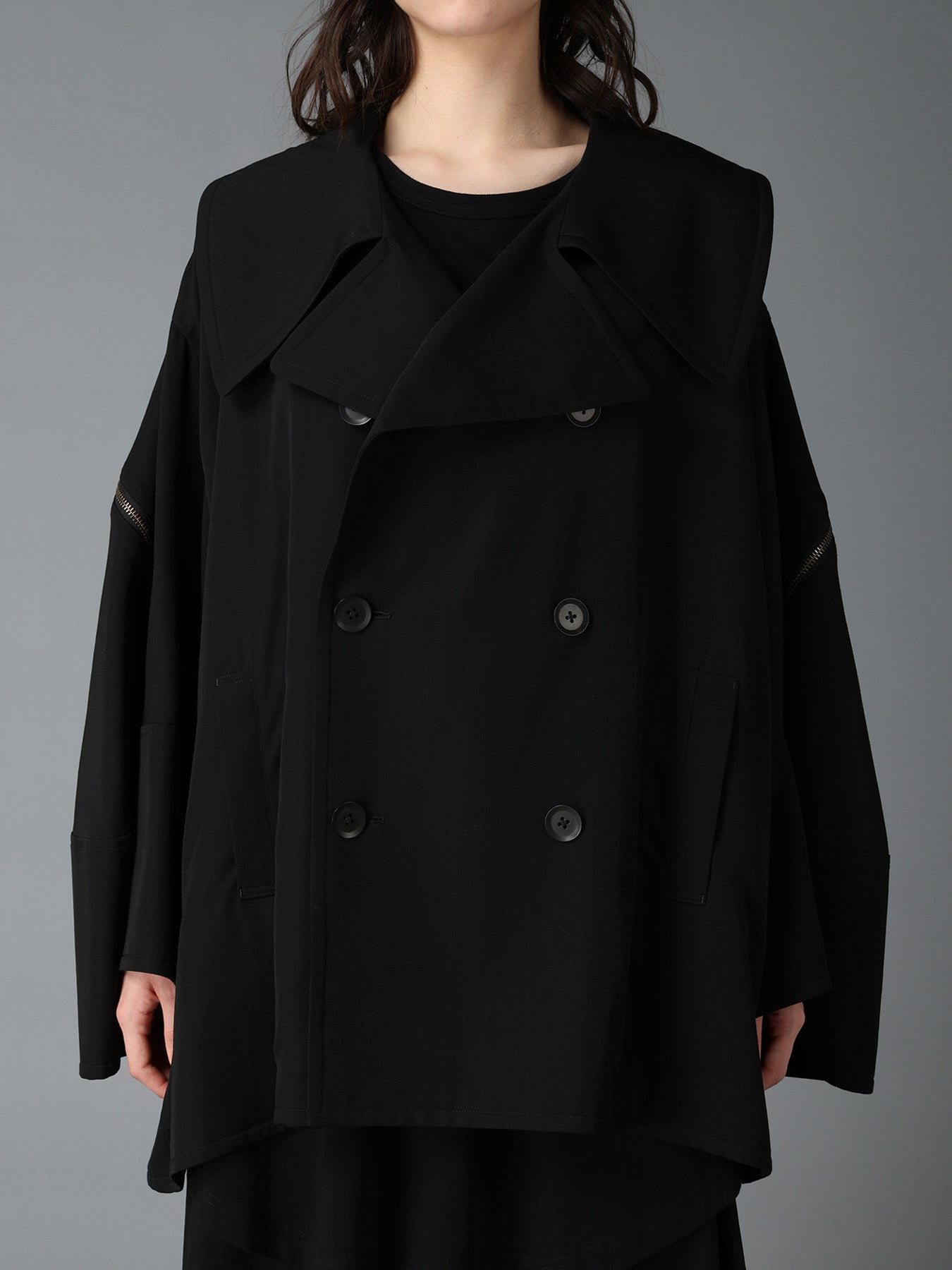 WOOL GABARDINE SHORT LENGTH BIG SLEEVE DOUBLE COAT