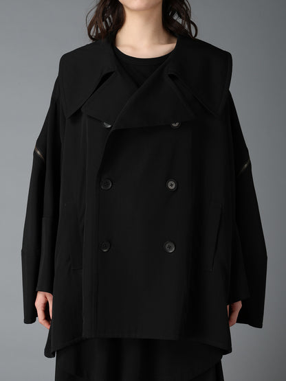 WOOL GABARDINE SHORT LENGTH BIG SLEEVE DOUBLE COAT