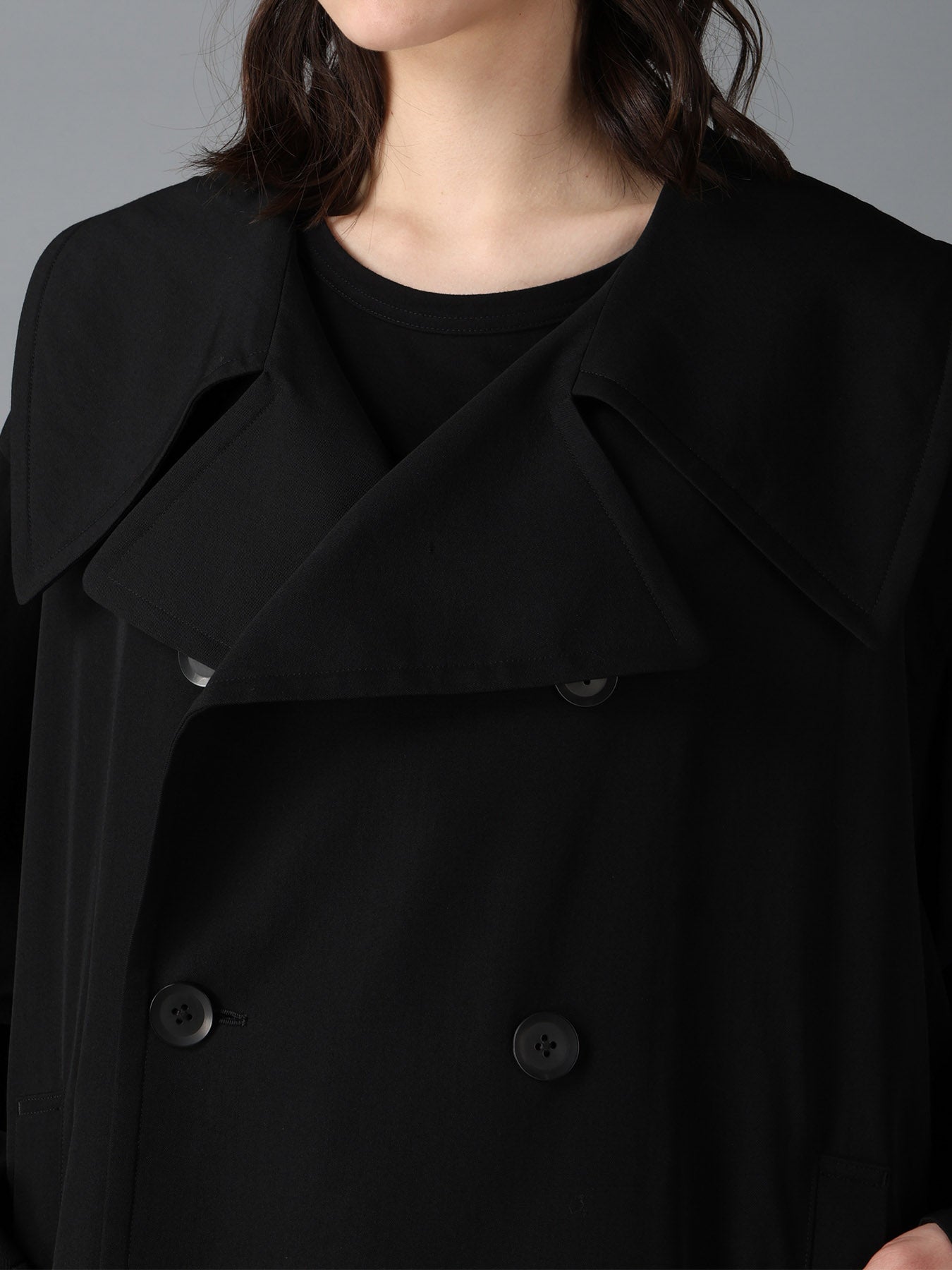 WOOL GABARDINE SHORT LENGTH BIG SLEEVE DOUBLE COAT
