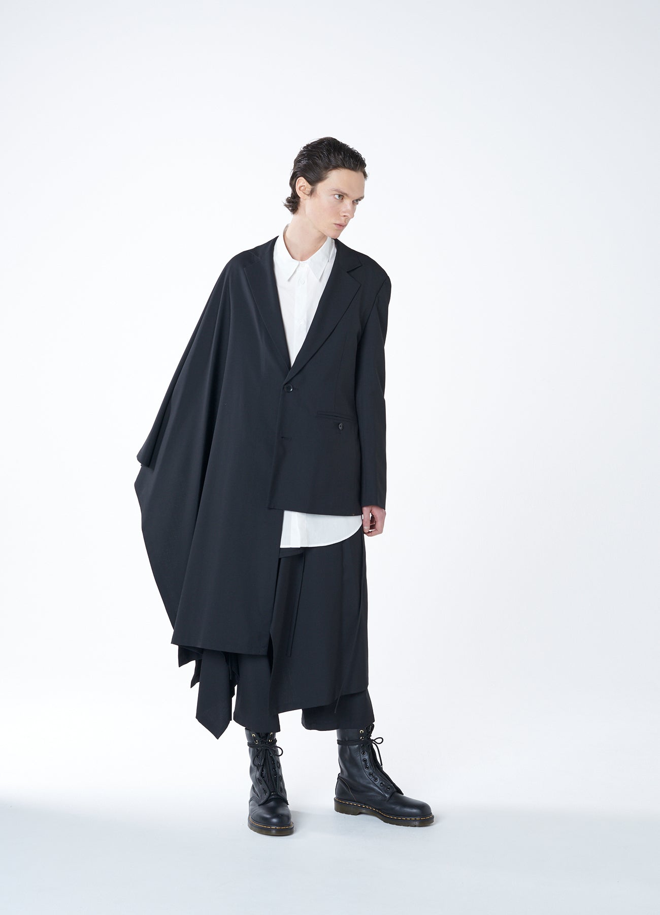 WOOL GABARDINE ASYMMETRIC CAPE-JACKET