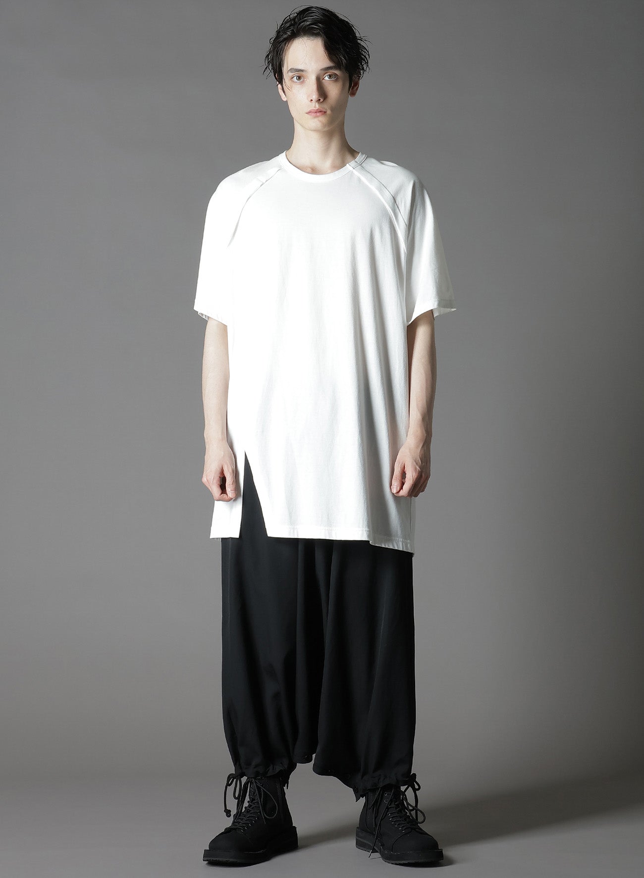 COTTON JERSEY FRONT RAGLAN SLIT T-SHIRT SHORT SLEEVES