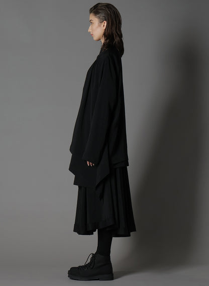 SILICON JERSEY+ CREPE DE CHINE FRONT DOUBLE FLOUNCE T-SHIRT