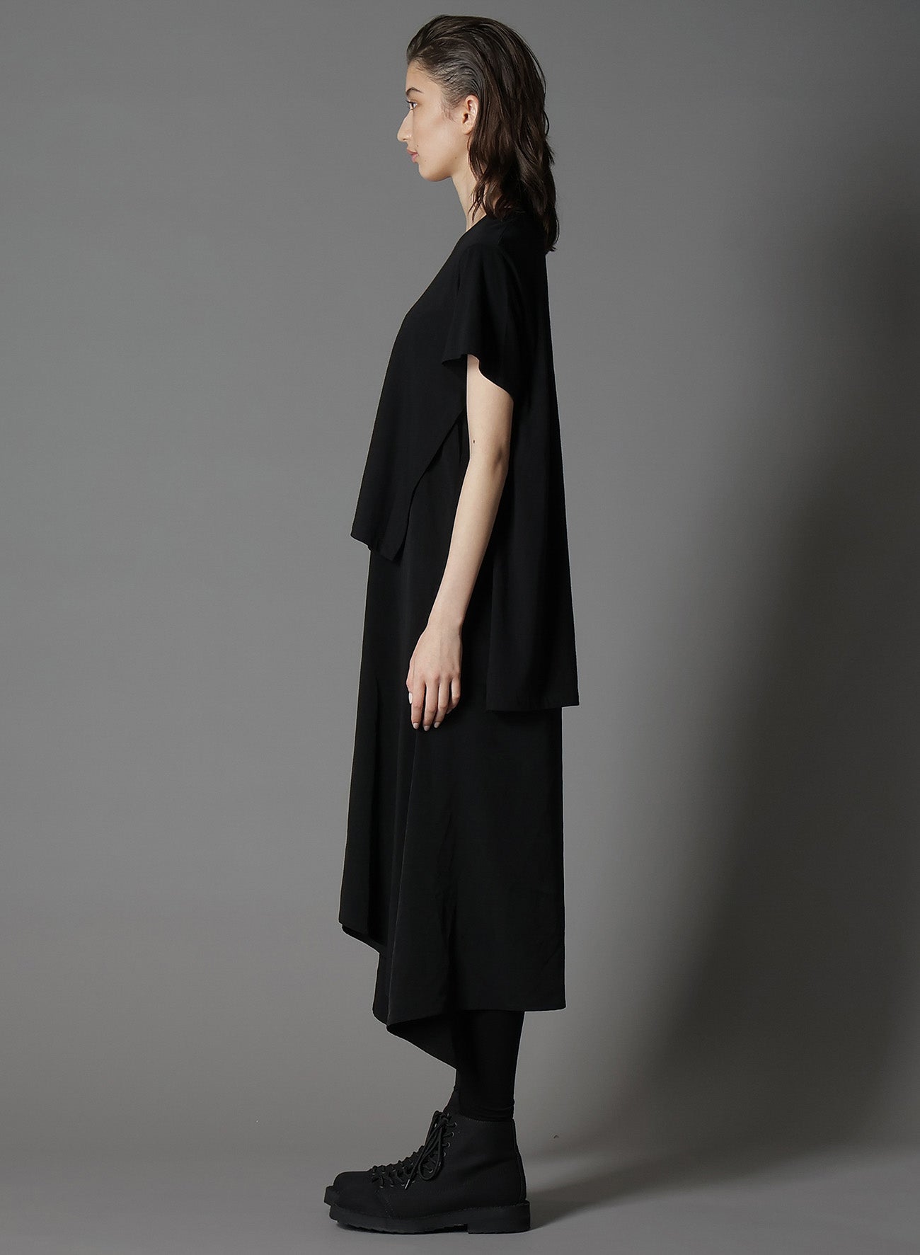 SILICON JERSEY+ CREPE DE CHINE DOCKING T-DRESS