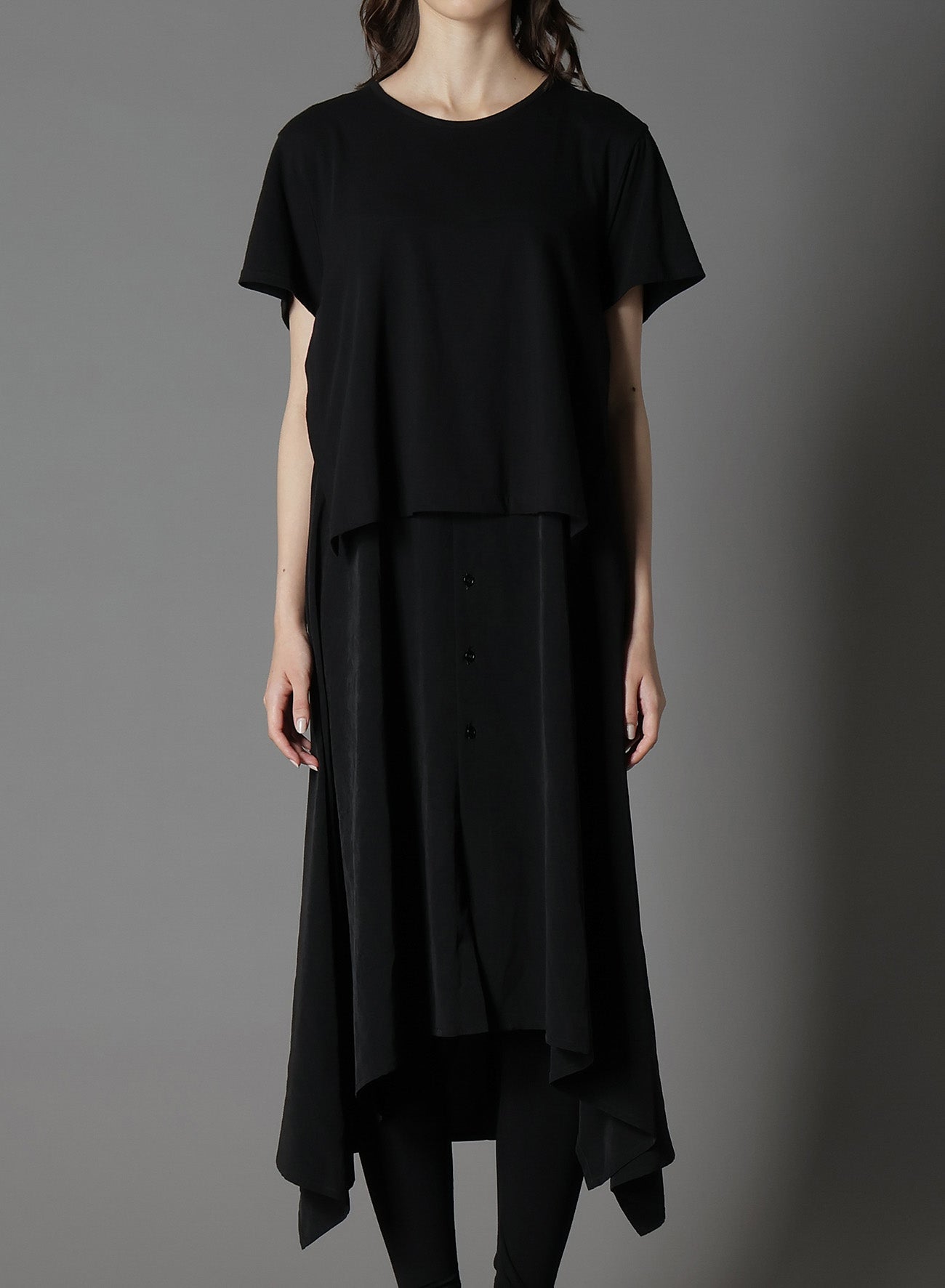 SILICON JERSEY+ CREPE DE CHINE DOCKING T-DRESS