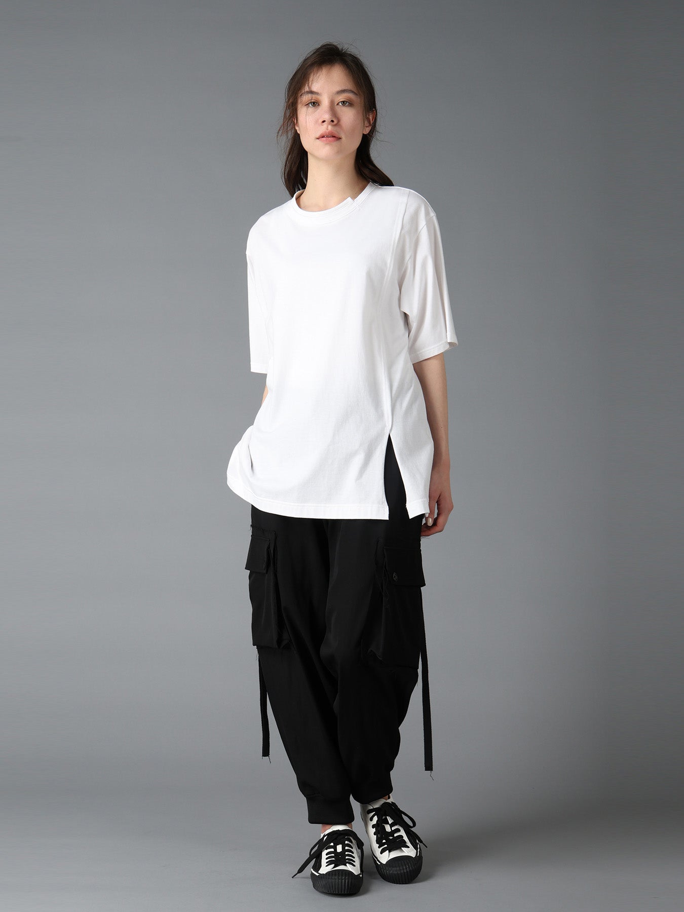 COTTON JERSEY MIX TIERED SHORT SLEEVED T