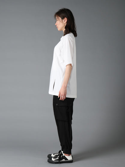 COTTON JERSEY MIX TIERED SHORT SLEEVED T