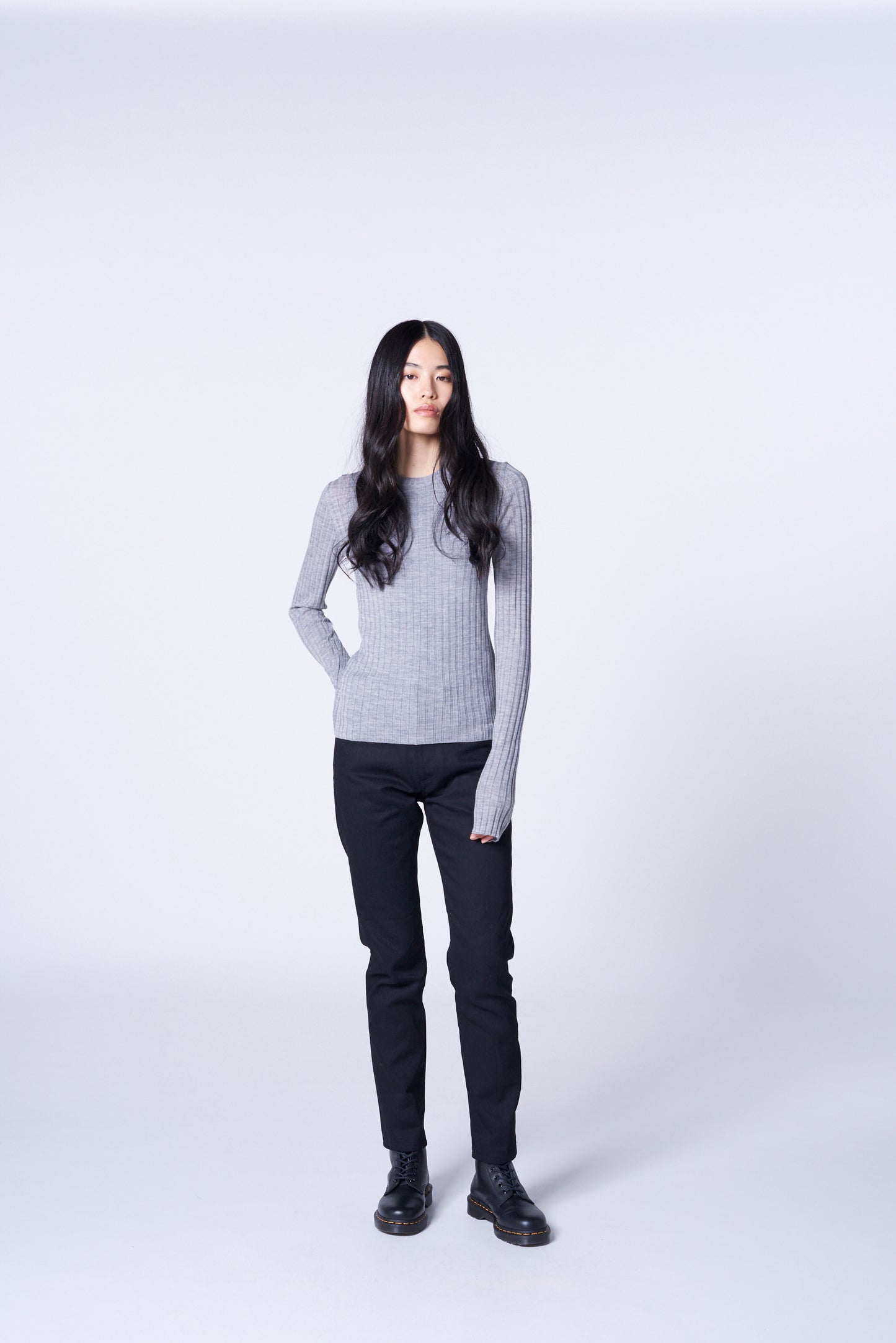 WOOL CREW NECK RIB KNIT