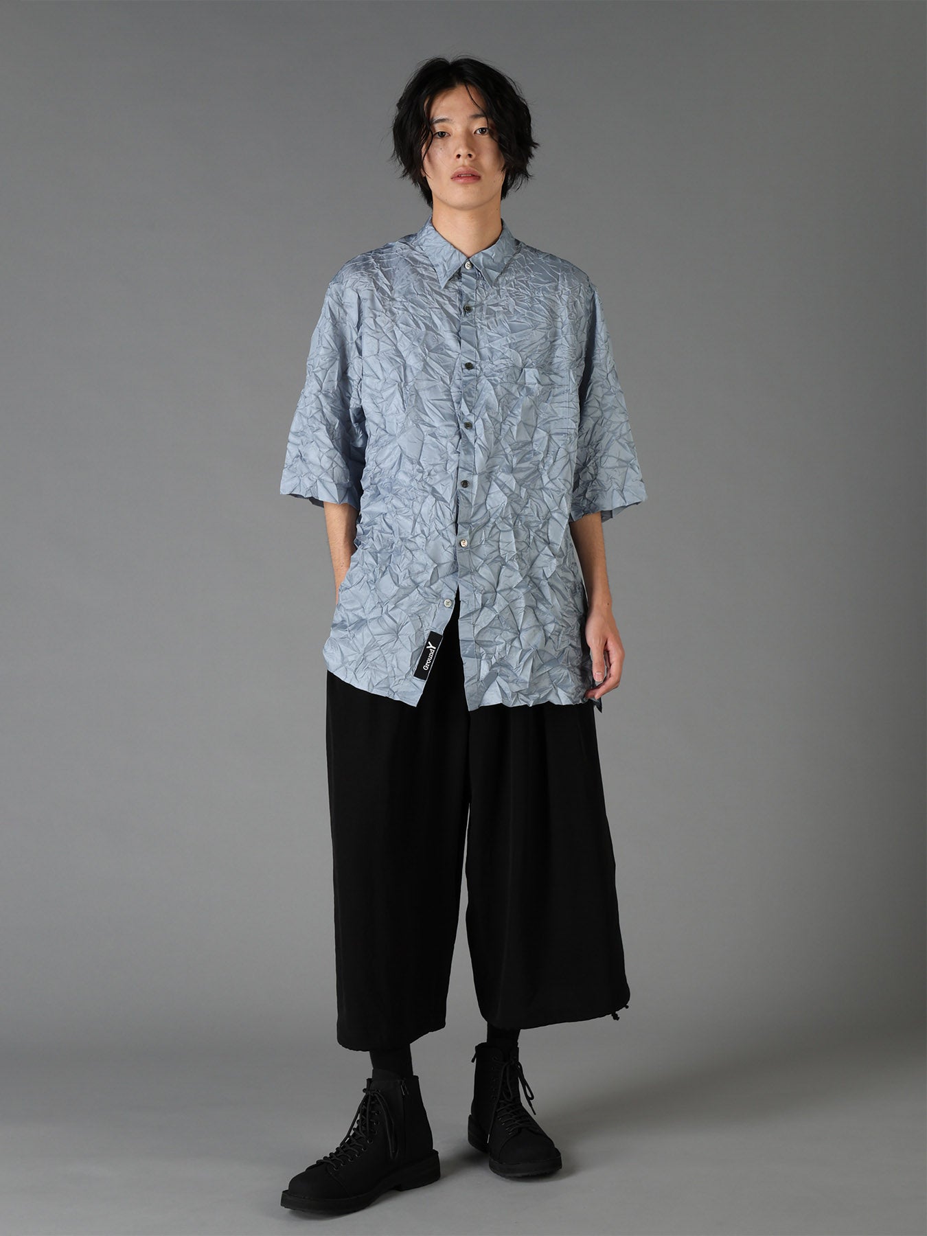 POLYESTER TAFFETA SIDE GATHER SHIRT
