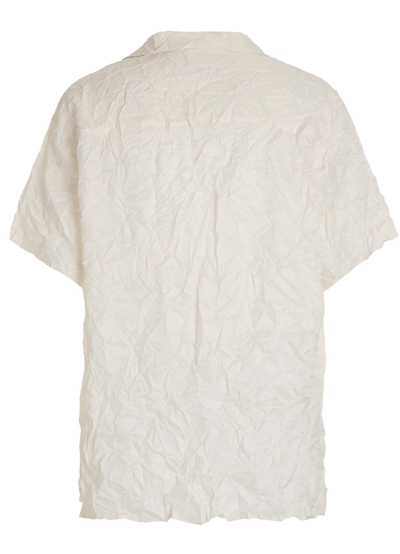POLYESTER TAFFETA SIDE-GATHER OPEN-COLLAR SHIRT