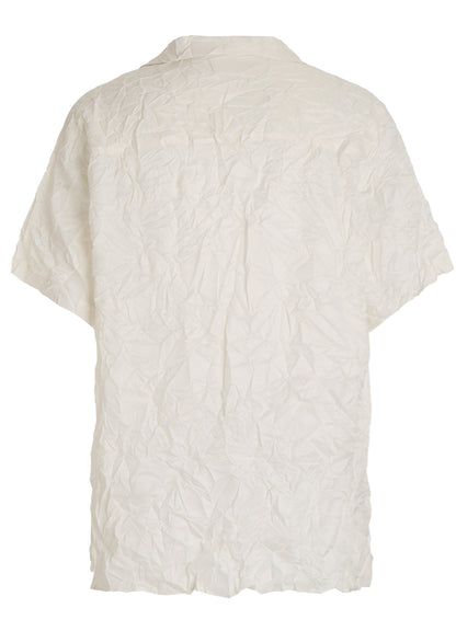 POLYESTER TAFFETA SIDE-GATHER OPEN-COLLAR SHIRT