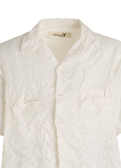 POLYESTER TAFFETA SIDE-GATHER OPEN-COLLAR SHIRT