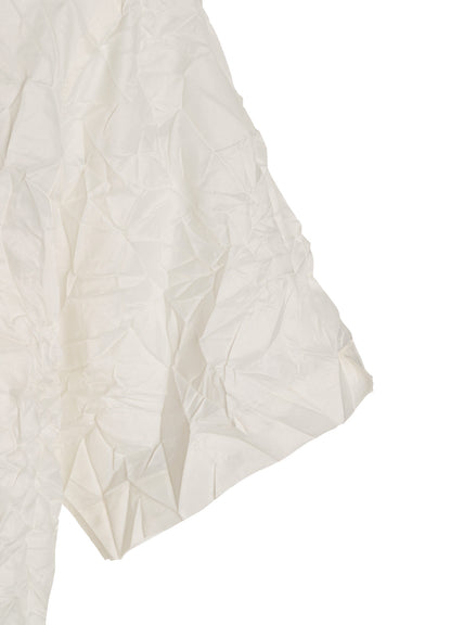 POLYESTER TAFFETA SIDE-GATHER OPEN-COLLAR SHIRT