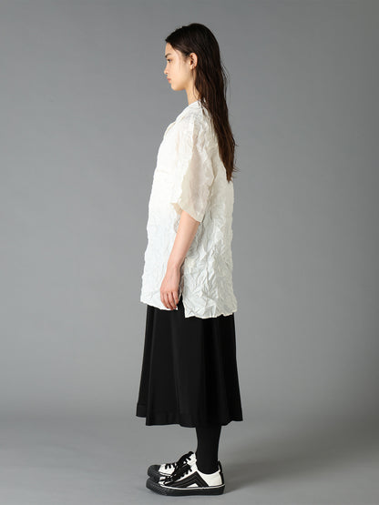POLYESTER TAFFETA SIDE-GATHER OPEN-COLLAR SHIRT