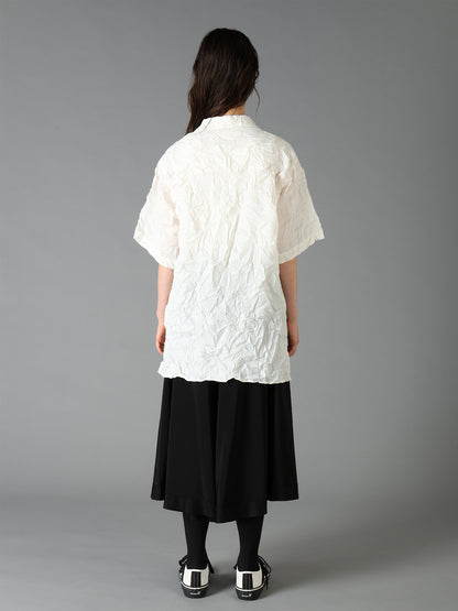 POLYESTER TAFFETA SIDE-GATHER OPEN-COLLAR SHIRT