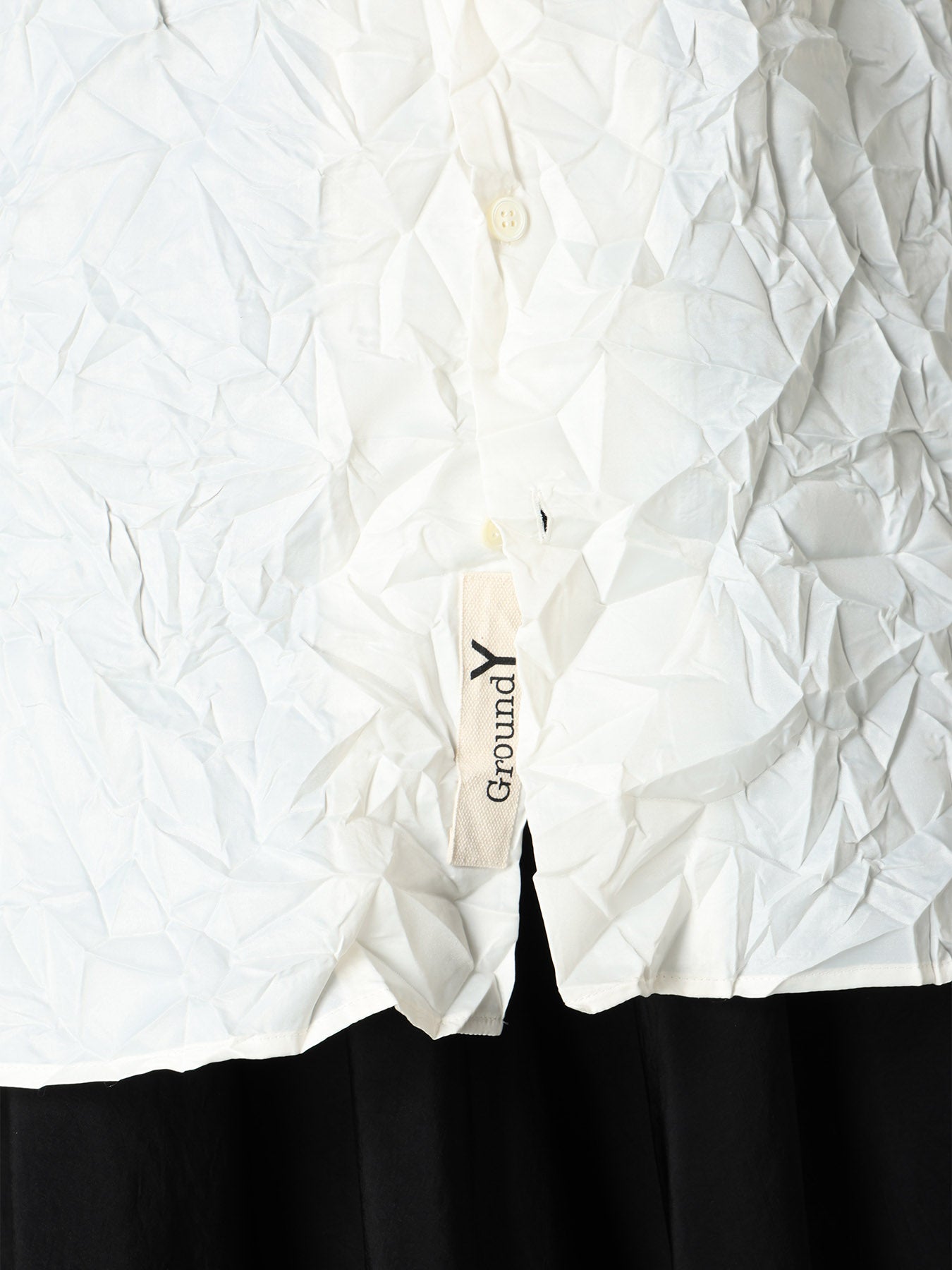 POLYESTER TAFFETA SIDE-GATHER OPEN-COLLAR SHIRT