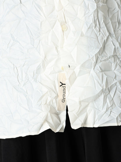 POLYESTER TAFFETA SIDE-GATHER OPEN-COLLAR SHIRT