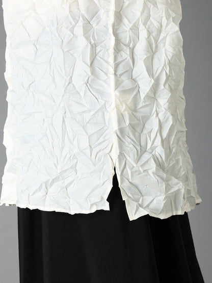 POLYESTER TAFFETA SIDE-GATHER OPEN-COLLAR SHIRT