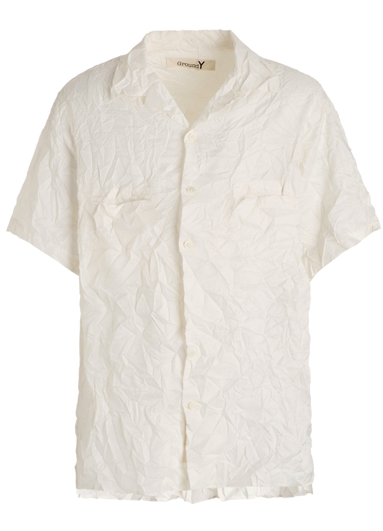 POLYESTER TAFFETA SIDE-GATHER OPEN-COLLAR SHIRT