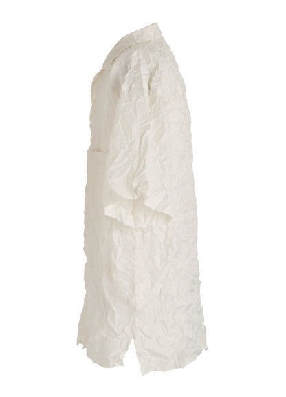 POLYESTER TAFFETA SIDE-GATHER OPEN-COLLAR SHIRT