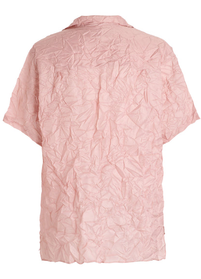 POLYESTER TAFFETA SIDE-GATHER OPEN-COLLAR SHIRT