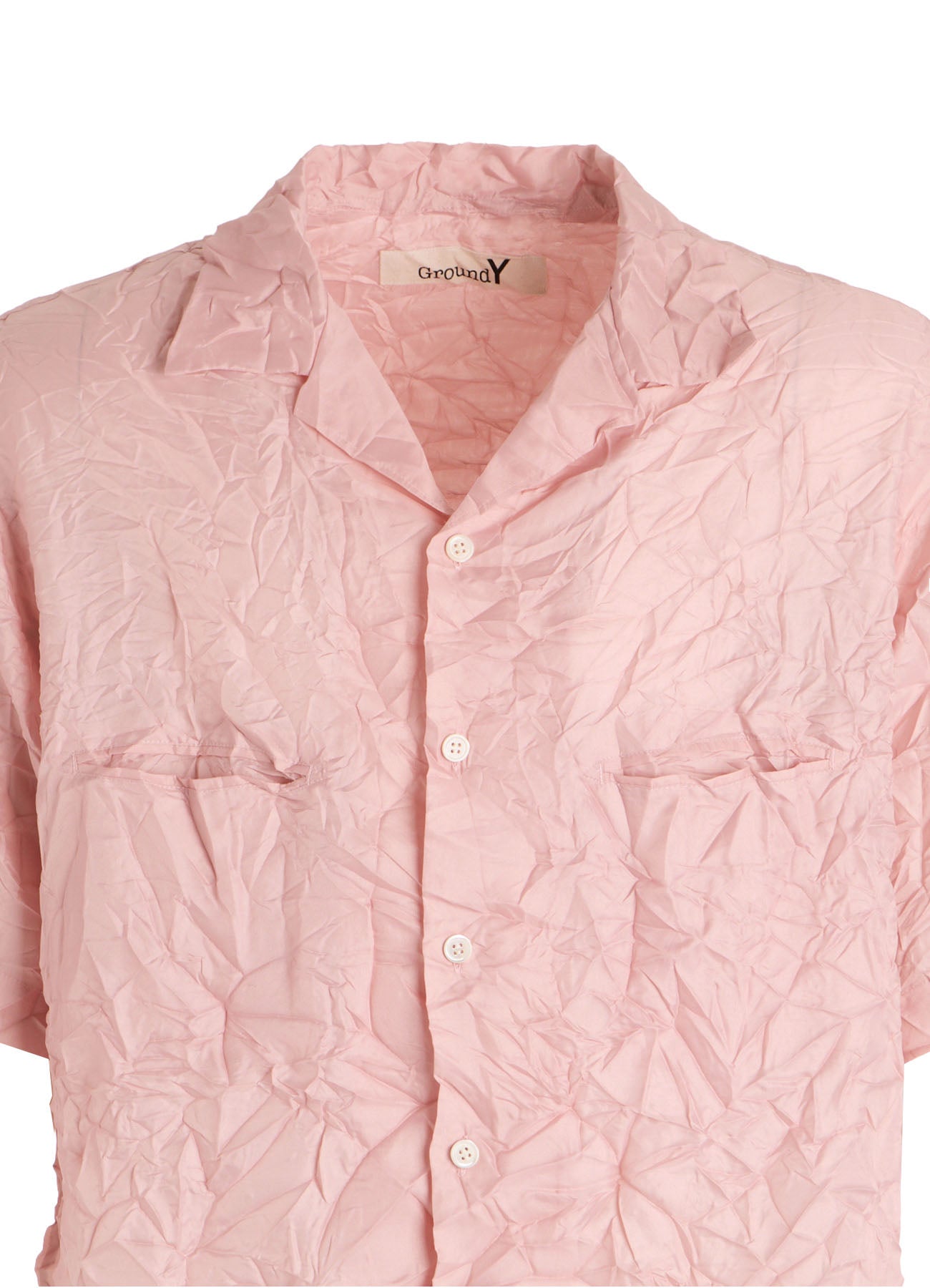 POLYESTER TAFFETA SIDE-GATHER OPEN-COLLAR SHIRT