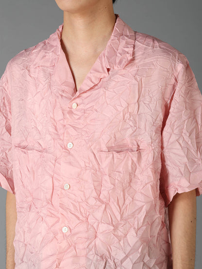 POLYESTER TAFFETA SIDE-GATHER OPEN-COLLAR SHIRT