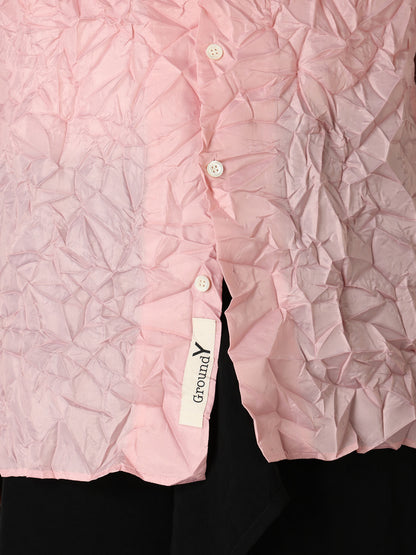 POLYESTER TAFFETA SIDE-GATHER OPEN-COLLAR SHIRT