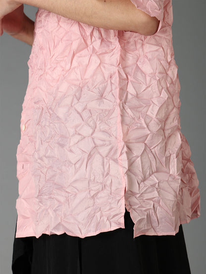 POLYESTER TAFFETA SIDE-GATHER OPEN-COLLAR SHIRT