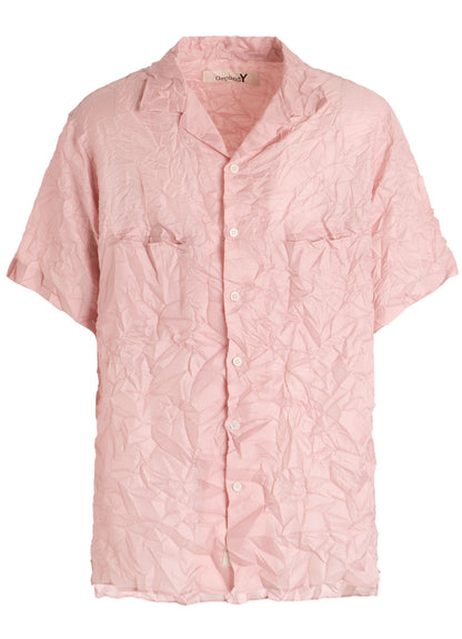 POLYESTER TAFFETA SIDE-GATHER OPEN-COLLAR SHIRT
