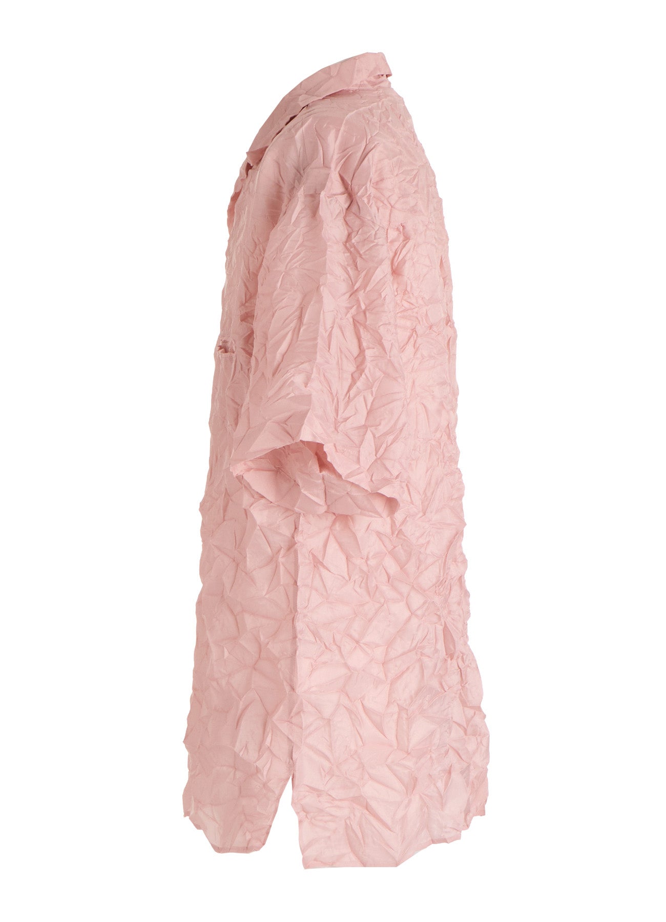 POLYESTER TAFFETA SIDE-GATHER OPEN-COLLAR SHIRT